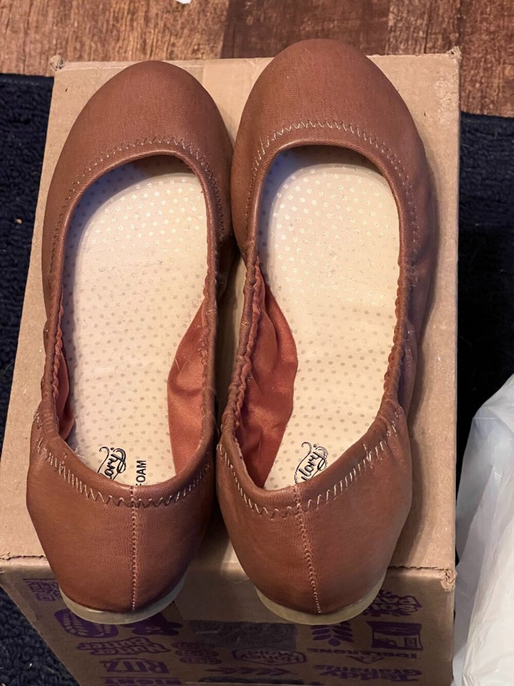 Size 8.5M Faded Glory Soft Memory Foam Brown Ballet Flats Shoes